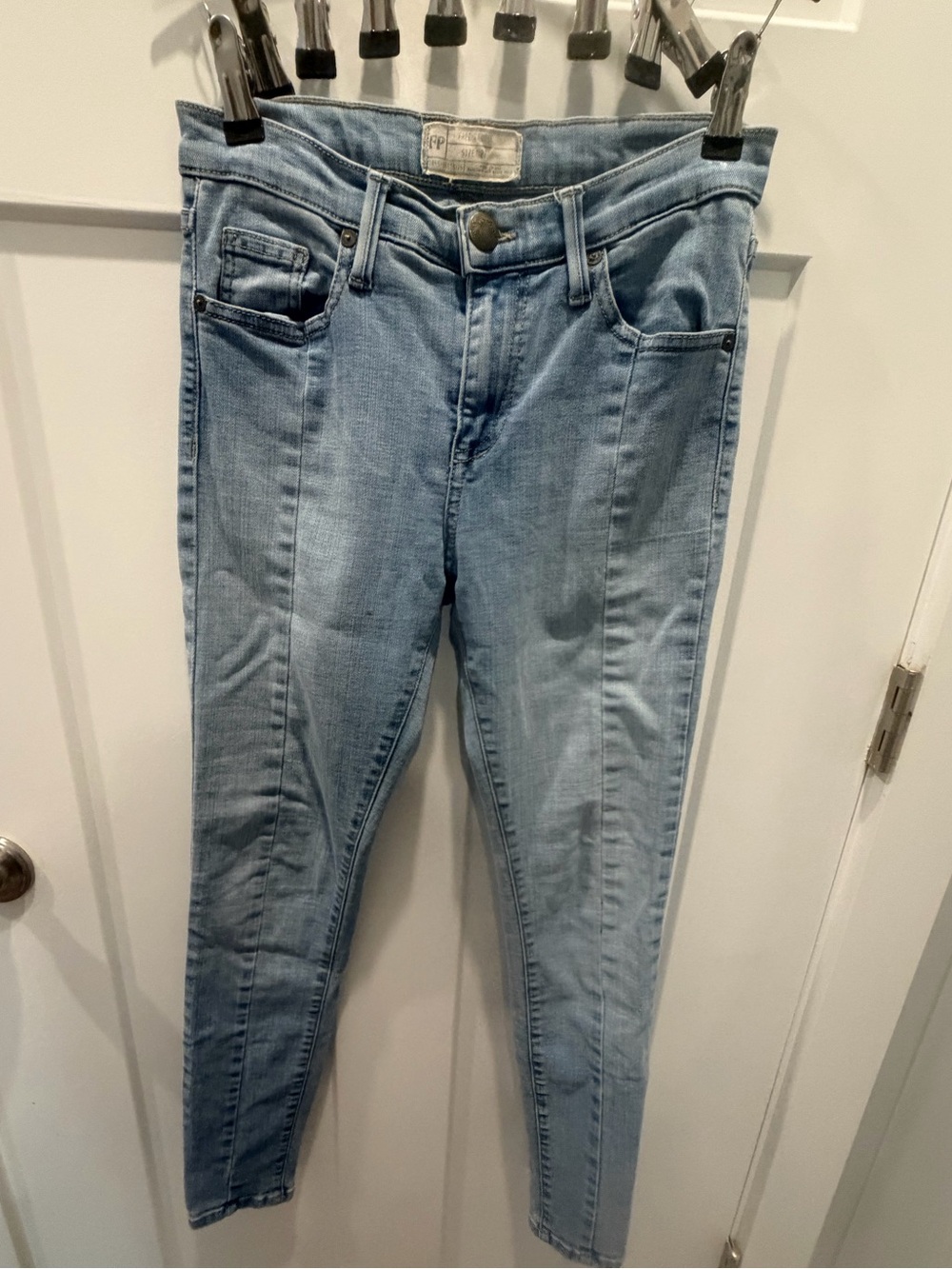 Free People High Rise Skinny Jeans Light Wash Front Seam Stretch Ankle Size 27